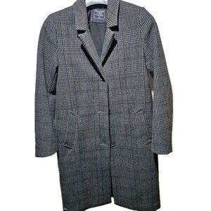 Abercrombie & Fitch Womens Sm Plaid Wool Blend Maxi Over Coat Black Grey
